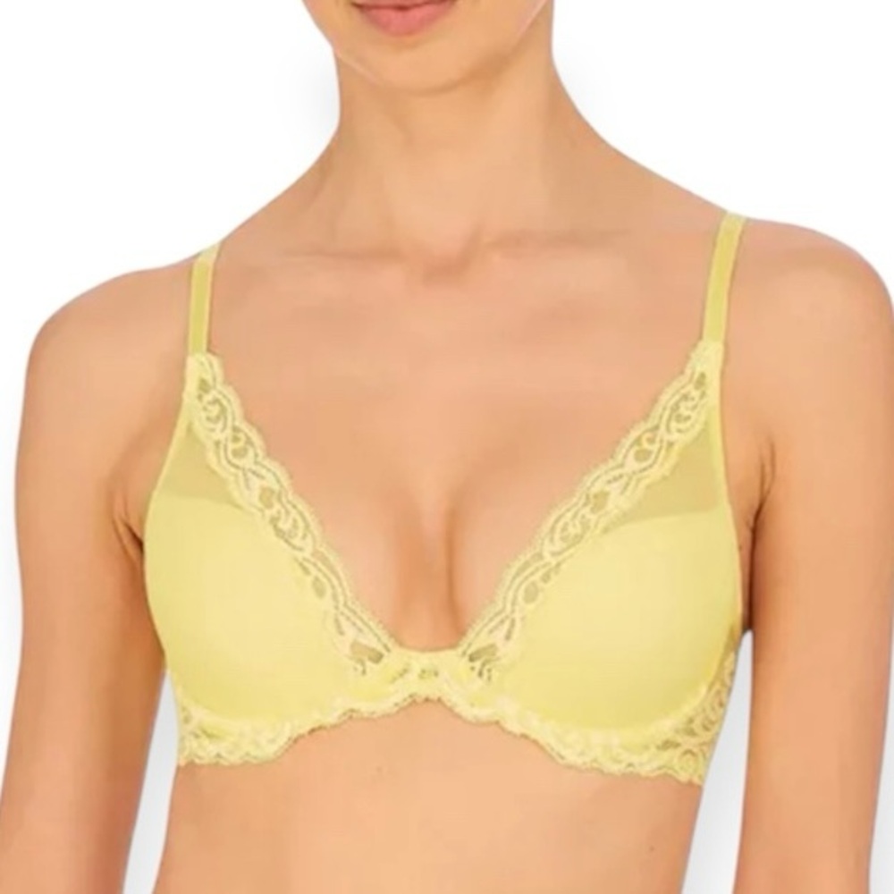 NATORI Feathers Bra Underwire Lace Trim T-Shirt Bra 36DDD Pale Banana NWT